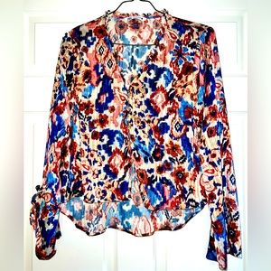 Beautiful Zara blouse, size L, multicolor floral with  gold threads, worn once